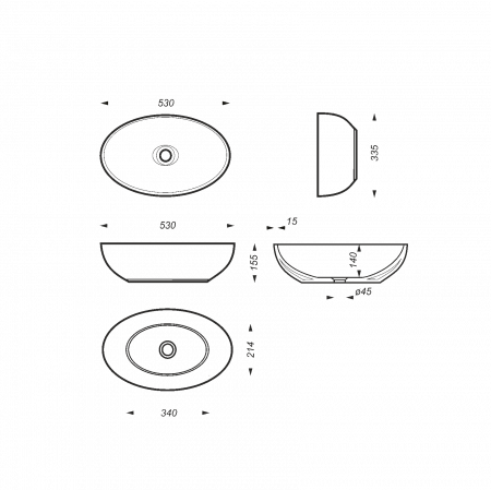 Раковина накладная 55см Sanita Luxe Ringo RNGSLWB01 белый
